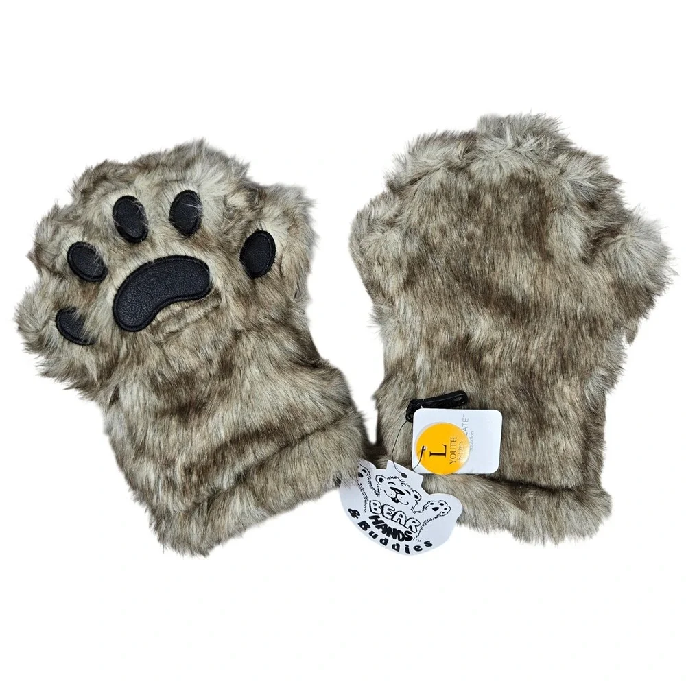Bear Hands & Buddies Youth Paw‎ Mittens Gloves Faux Fur L 8-13 Years